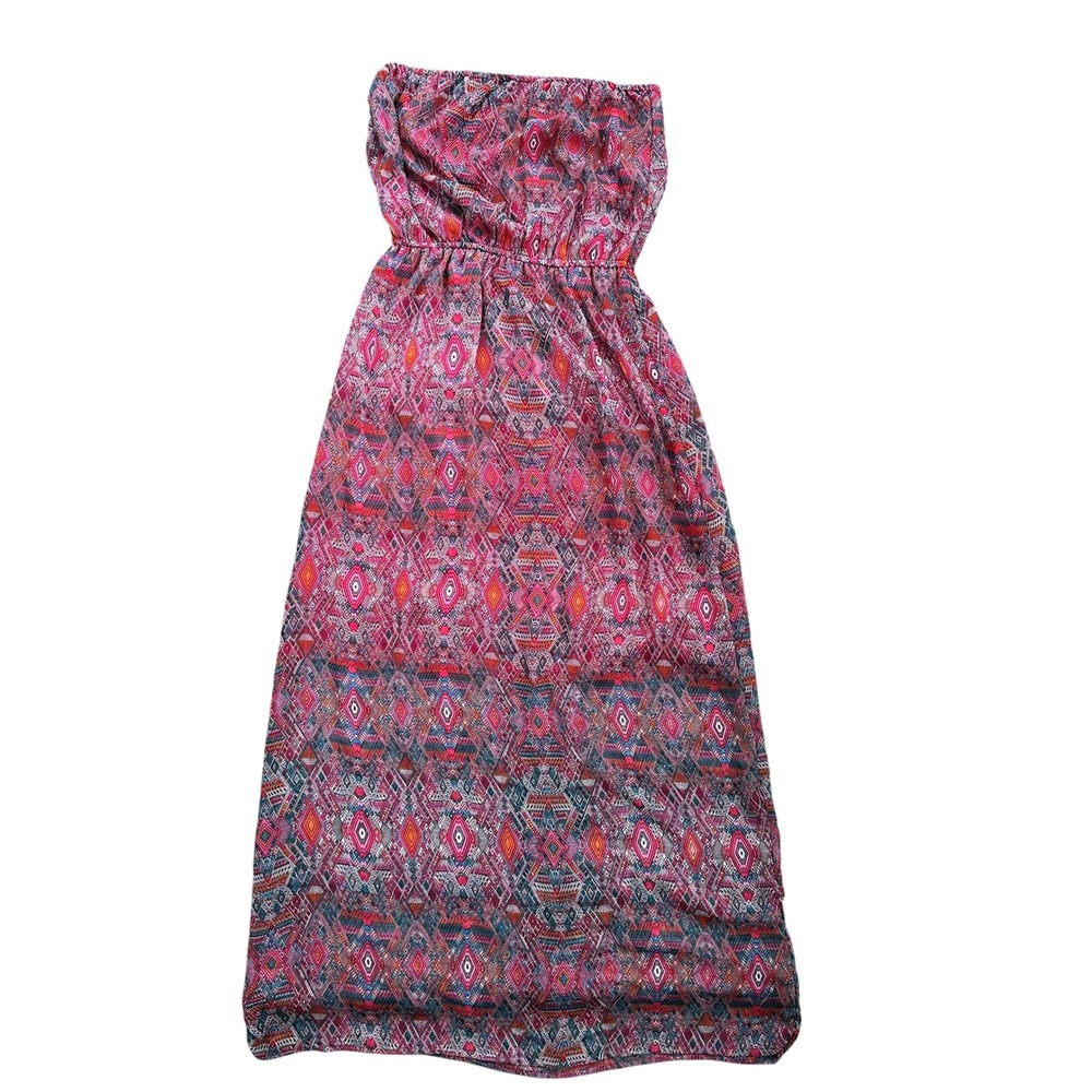 Earthbound Trading Co Maxi Dress Wmns XL Red Geometric Strapless Excellent Boho